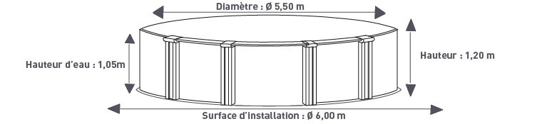 Dimensions de la piscine acier 5.50 x 1.20 graphite